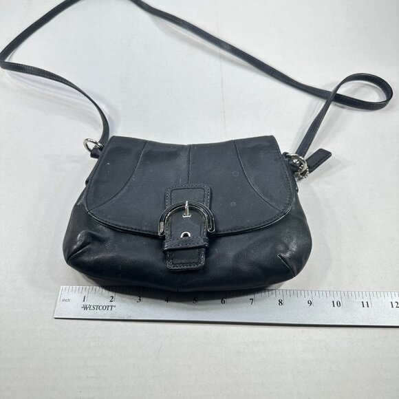 Coach Black Leather Crossbody Bag Buckle Detail Light Blue Interior Preowned - Picture 10 of 12